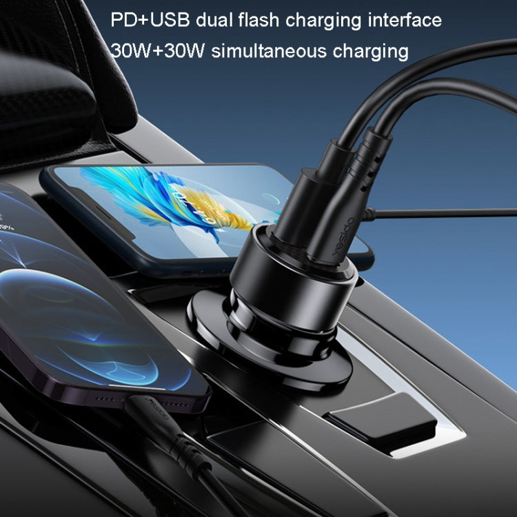 Yesido Y54 With 8 Pin To Type-C/USB-C Line Car Charger QC3.0+PD30W Type-C/USB-C+USB Dual Port Quick Charge(Black) - free shipping - PMC TechLife - Order now!