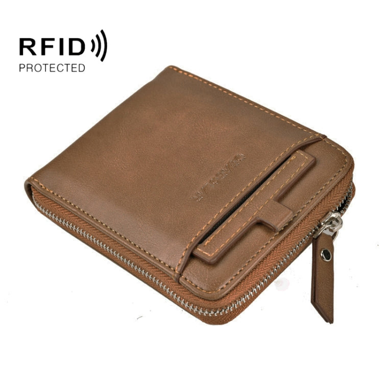 DEABOLAR Men Short Type PU Wallet Retro Zipper RFID Antimagnetic Card Holder(Brown) - Antimagnetic RFID Package by DEABOLAR | Online Shopping South Africa | PMC TechLife | Buy Now Pay Later Mobicred
