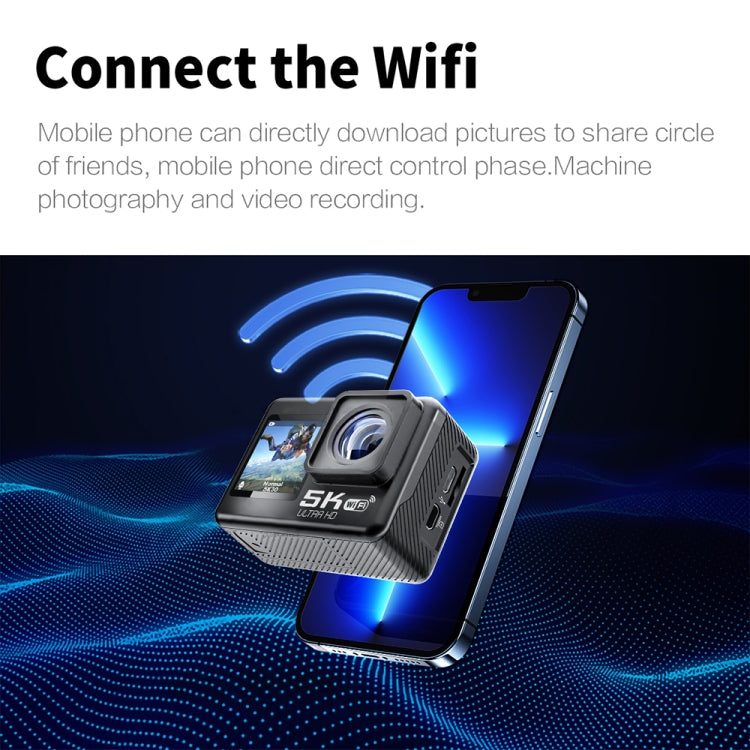 5K/30FPS WIFI HD Anti-Shake Remote Touch Dual-Screen IP68 Waterproof Sports Camera, Style: Camera+128G Card - Other Camera by PMC TechLife | Online Shopping South Africa | PMC TechLife