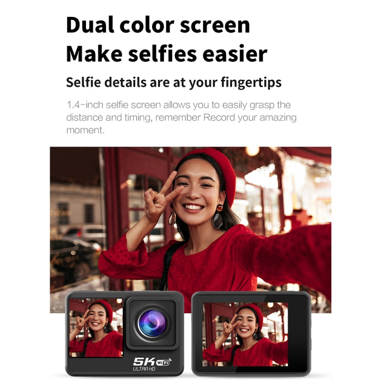 5K/30FPS WIFI HD Anti-Shake Remote Touch Dual-Screen IP68 Waterproof Sports Camera, Style: Camera+128G Card - Other Camera by PMC TechLife | Online Shopping South Africa | PMC TechLife