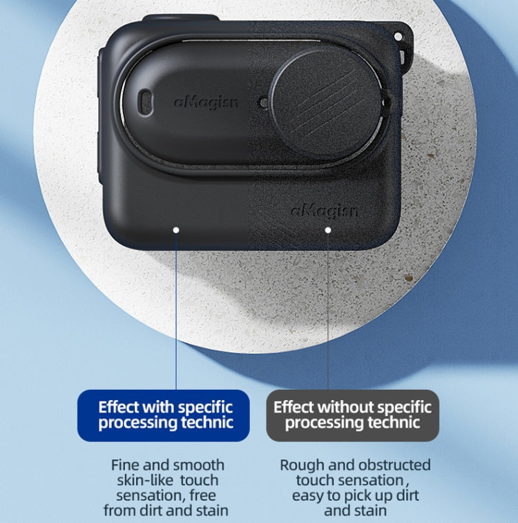 For Insta360 GO 3 AMagisn Silicone Body Cover Protective Case With Lanyard(Black) - Case & Bags by aMagisn | Online Shopping South Africa | PMC TechLife | Buy Now Pay Later Mobicred