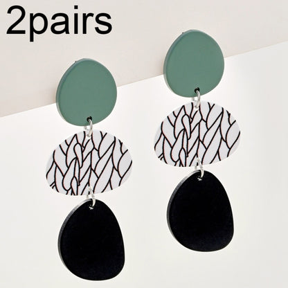 2pairs Contrasting Color Acrylic Geometric Round Stitching Long Ladies Earrings(Colorful) - Stud Earrings & Earrings by PMC Jewellery | Online Shopping South Africa | PMC Jewellery