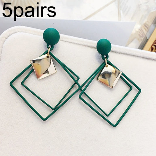 5pairs Alloy Double Diamond Stitching Ladies Earrings(Green) - Stud Earrings & Earrings by PMC Jewellery | Online Shopping South Africa | PMC Jewellery