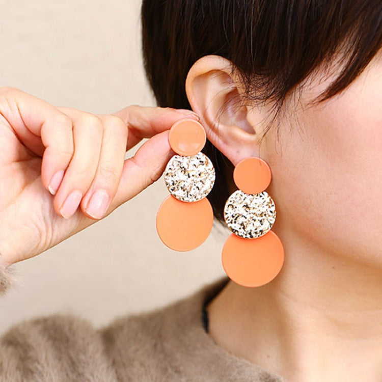 Stitching Solid Color Geometric Round Ladies Personality Earrings(E-649-Orange) - Stud Earrings & Earrings by PMC Jewellery | Online Shopping South Africa | PMC Jewellery