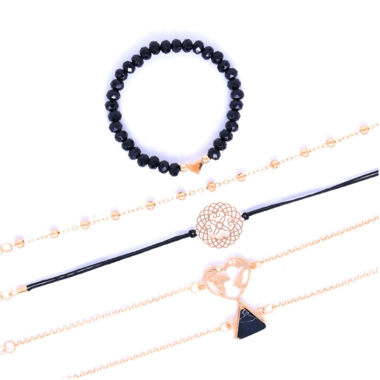 5pcs/set OL Triangular Hollow Map Bracelet Peach Heart Corner Bead Necklace(AB129) - Necklaces & Pendants by PMC Jewellery | Online Shopping South Africa | PMC Jewellery