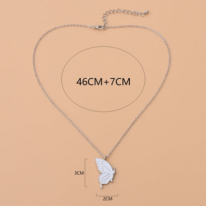 Sisters Mother and Daughter Alloy Drip Oil Butterfly Necklace Clavicle Chain(Silver) - Necklaces & Pendants by PMC Jewellery | Online Shopping South Africa | PMC Jewellery