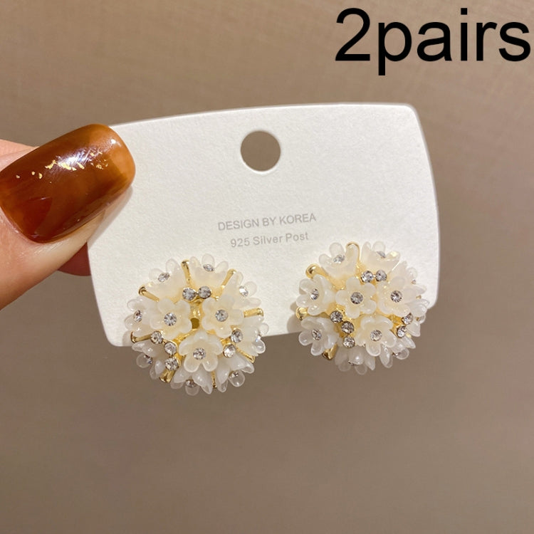 2pairs Domed Flower Stud Earrings Elegant Crystal Earrings(White) - Stud Earrings & Earrings by PMC Jewellery | Online Shopping South Africa | PMC Jewellery