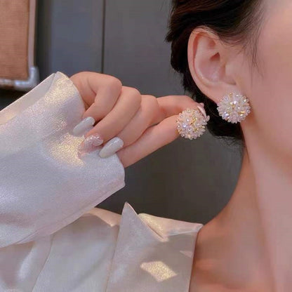 2pairs Domed Flower Stud Earrings Elegant Crystal Earrings(White) - Stud Earrings & Earrings by PMC Jewellery | Online Shopping South Africa | PMC Jewellery