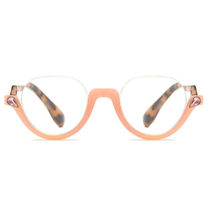 Diamond Studded Cat Eye Presbyopic Glasses Half-frame Fish-filament Glasses Unisex, Degree: +250(Light Pink) - Presbyopic Glasses by PMC Jewellery | Online Shopping South Africa | PMC Jewellery
