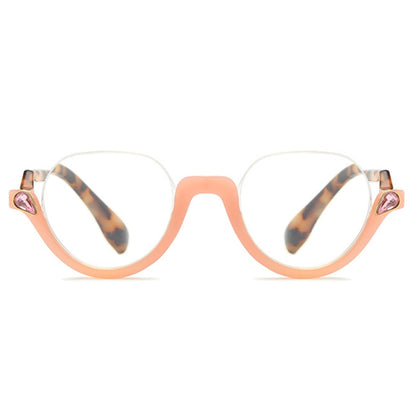 Diamond Studded Cat Eye Presbyopic Glasses Half-frame Fish-filament Glasses Unisex, Degree: +350(Light Pink) - Presbyopic Glasses by PMC Jewellery | Online Shopping South Africa | PMC Jewellery