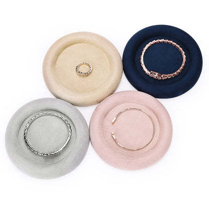 12x1.8cm Jewelry Ring Velvet Leather Round Empty Plate Bracelet Display Rack(Pink) - Jewelry Storages by PMC Jewellery | Online Shopping South Africa | PMC Jewellery