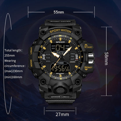 SANDA Green Light Alarm Clock Multifunctional Waterproof Shockproof Transparent Watch(Black) - Silicone Strap Watches by SANDA | Online Shopping South Africa | PMC Jewellery