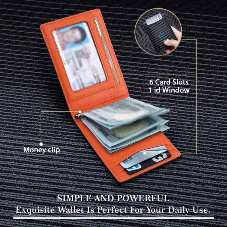 RFID Anti-Theft Brush Leather Multi Card Pocket Coin Wallet Credit Card Case(Carbon Fiber+Orange Inside) - free shipping - PMC TechLife - Order now!