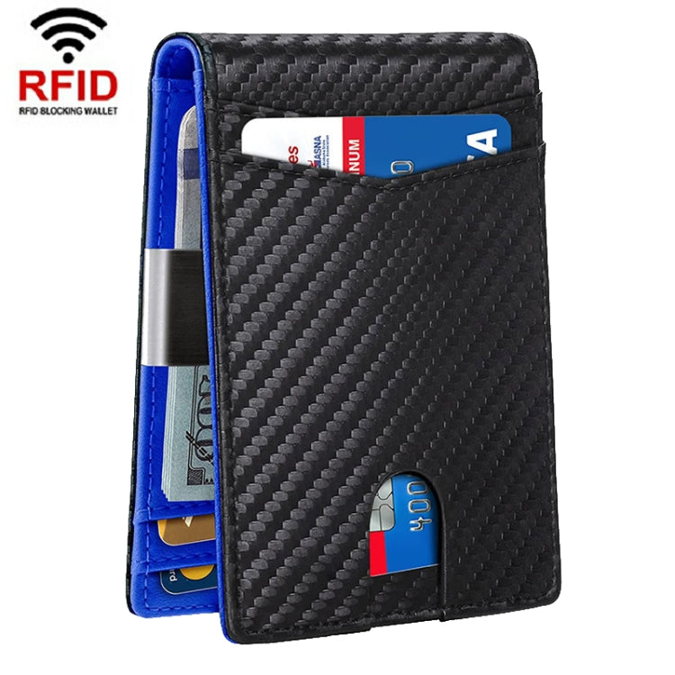 RFID Anti-Magnetic And Anti-Theft Leather Multi-Card Credit Card Wallet Coin Purse(Carbon Fiber Black+Blue Inner) - Antimagnetic RFID Package by PMC TechLife | Online Shopping South Africa | PMC TechLife | Buy Now Pay Later Mobicred