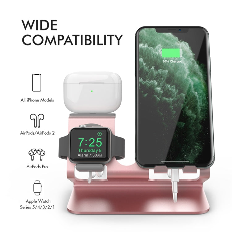 For IPhone / AirPods / Apple Watch Series AhaStyle 3 In 1 Aluminum Alloy Stand(Rose Gold) - Desktop Holder by AhaStyle | Online Shopping South Africa | PMC TechLife | Buy Now Pay Later Mobicred