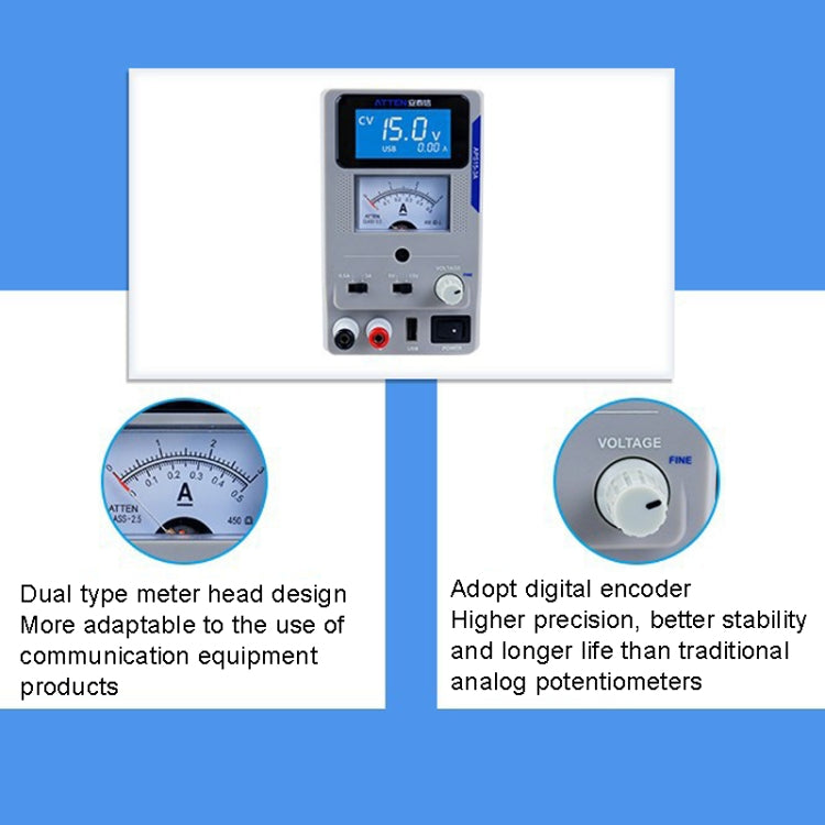 ATTEN APS22-5A 22V 5A USB Digital Variable Adjustable Laboratory DC Power Supply For Mobile Repair, EU Plug - free shipping - PMC TechLife - Order now!