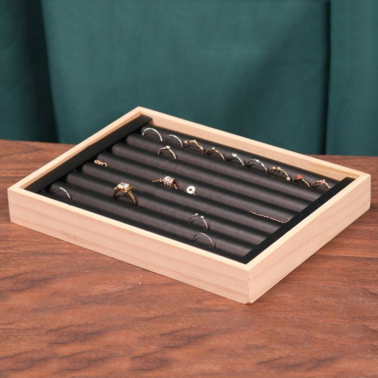 Solid Wooden Velvet Jewelry Display Tray Ring Earring Bracelet Storage And Organization Box, Specification: Small Black Leather - Jewelry Storages by PMC Jewellery | Online Shopping South Africa | PMC Jewellery