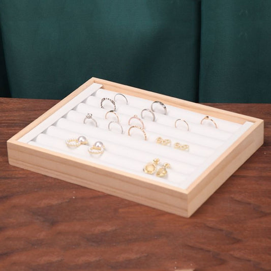 Solid Wooden Velvet Jewelry Display Tray Ring Earring Bracelet Storage And Organization Box, Specification: Medium White Leather - Jewelry Storages by PMC Jewellery | Online Shopping South Africa | PMC Jewellery