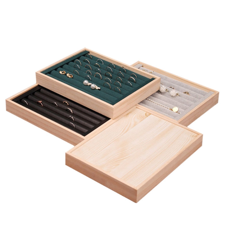 Solid Wooden Velvet Jewelry Display Tray Ring Earring Bracelet Storage And Organization Box, Specification: Small Black Leather - Jewelry Storages by PMC Jewellery | Online Shopping South Africa | PMC Jewellery