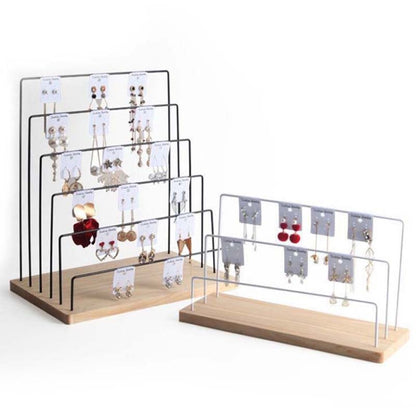 Wooden Base Iron Multi-Layer Earrings Storage Display Rack Can Hang Jewelry Display Shelf, Style: 5 Layers (White) - Jewelry Storages by PMC Jewellery | Online Shopping South Africa | PMC Jewellery