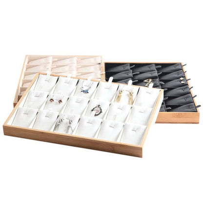 Bamboo Wooden Grid Liner Jewelry Display Tray Necklace Pendant Storage Tray Showcase, Style: 24 Grid White Leather - Jewelry Storages by PMC Jewellery | Online Shopping South Africa | PMC Jewellery