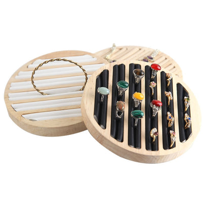 Solid Wooden Round Ring Jewelry Display Board Jewelry Bracelet Storage Tray, Style: Velvet ( Beige ) - Jewelry Storages by PMC Jewellery | Online Shopping South Africa | PMC Jewellery