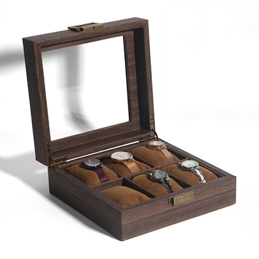 Wood Grain Leather Watch Display Box Watch Storage Case Jewelry Box, Style: 6 Digit Square - Watch Storages by PMC Jewellery | Online Shopping South Africa | PMC Jewellery