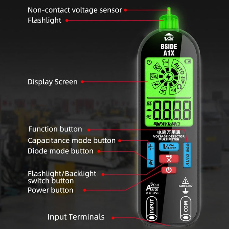 BSIDE A1X Charging Model Mini Digital Electric Pen Intelligent Automatic Merit Multimeter, Specification: Standard - Digital Multimeter by BSIDE | Online Shopping South Africa | PMC TechLife | Buy Now Pay Later Mobicred