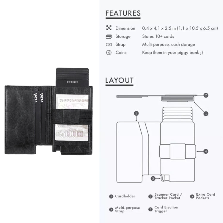 Pop-up Leather Metal Card Holder RFID Bifold Wallet(Black) - free shipping - PMC TechLife - Order now!