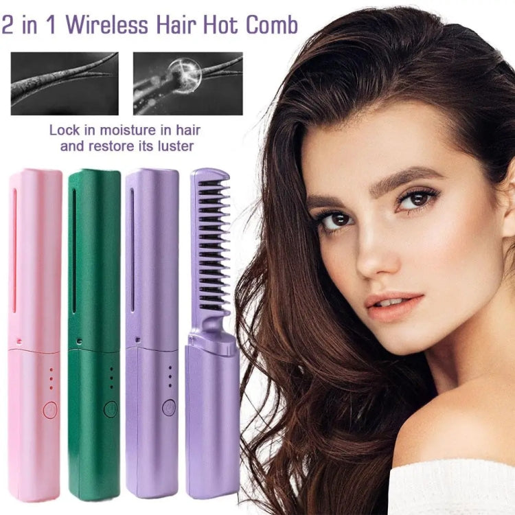 2 In 1 Portable USB Rechargeable Hair Curler Dual Usage Hair Straightening Comb(Green) - Hair Curler by PMC TechLife | Online Shopping South Africa | PMC TechLife | Buy Now Pay Later Mobicred