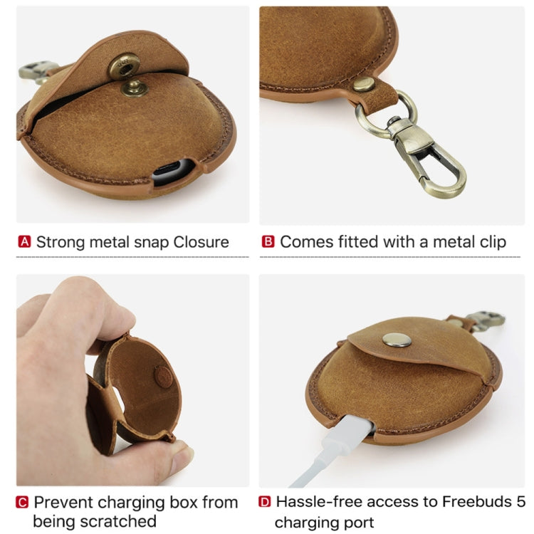 For Huawei FreeBuds 5 CONTACTS FAMILY CF1170 Cowhide Anti-Fall Bluetooth Earphone Protective Case(Brown) - free shipping - PMC TechLife - Order now!