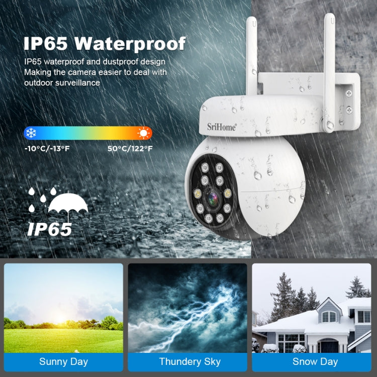 SriHome SH052 Wifi 5MP Wireless PTZ IP AI Auto Tracking Sound&Light Alarm Starlight Color Night Vision Outdoors Surveillance Camera, Plug: EU - free shipping - PMC TechLife - Order now!