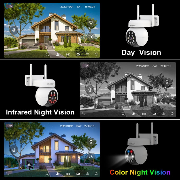 SriHome SH052 Wifi 5MP Wireless PTZ IP AI Auto Tracking Sound&Light Alarm Starlight Color Night Vision Outdoors Surveillance Camera, Plug: US - free shipping - PMC TechLife - Order now!