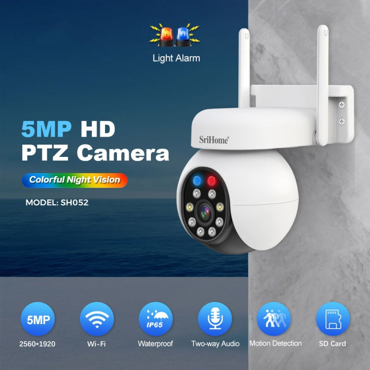 SriHome SH052 Wifi 5MP Wireless PTZ IP AI Auto Tracking Sound&Light Alarm Starlight Color Night Vision Outdoors Surveillance Camera, Plug: US - free shipping - PMC TechLife - Order now!