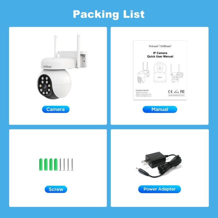 SriHome SH052 Wifi 5MP Wireless PTZ IP AI Auto Tracking Sound&Light Alarm Starlight Color Night Vision Outdoors Surveillance Camera, Plug: UK - free shipping - PMC TechLife - Order now!