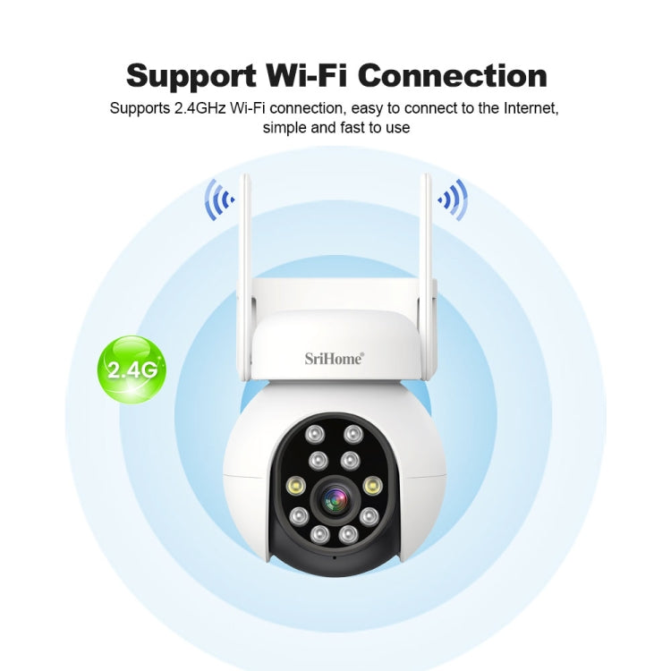 SriHome SH052 Wifi 5MP Wireless PTZ IP AI Auto Tracking Sound&Light Alarm Starlight Color Night Vision Outdoors Surveillance Camera, Plug: US - free shipping - PMC TechLife - Order now!