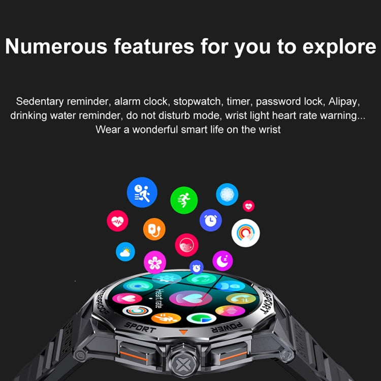 K62 1.43 Inch Waterproof Bluetooth Call Weather Music Smart Sports Watch, Color: Silver Three-bead Steel - free shipping - PMC TechLife - Order now!