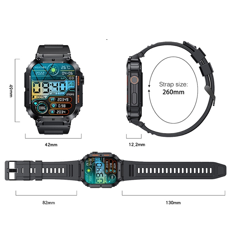 K57 Pro 1.96 Inch Bluetooth Call Music Weather Display Waterproof Smart Watch, Color: Black - free shipping - PMC TechLife - Order now!