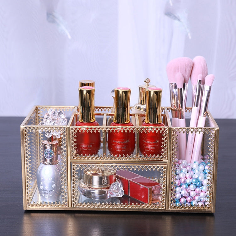 Glass Storage Box Manicure Skin Care Cosmetic Brush Tool Desktop Storage Cosmetic Box(Copper) - Storage Boxes by PMC Jewellery | Online Shopping South Africa | PMC Jewellery