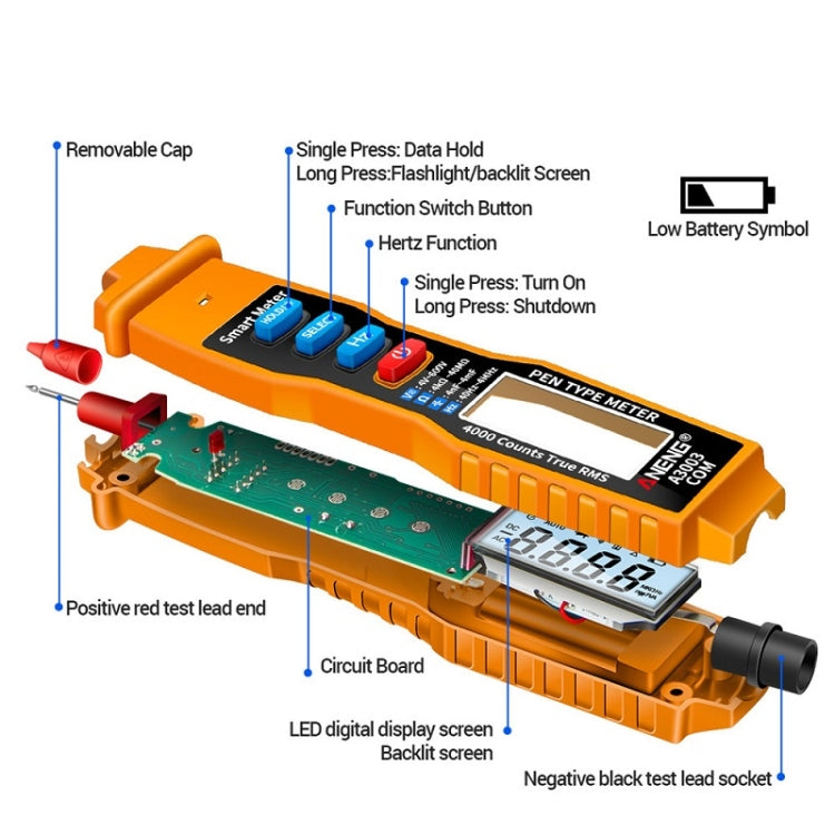 ANENG A3003 Multi-Function Pen-Type High-Precision Smart Multimeter(Orange) - free shipping - PMC TechLife - Order now!
