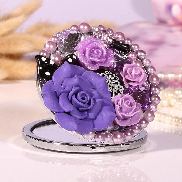 Handmade Makeup Mirror Purple Rose Portable Double-side Mirror - Mirror by PMC Jewellery | Online Shopping South Africa | PMC Jewellery