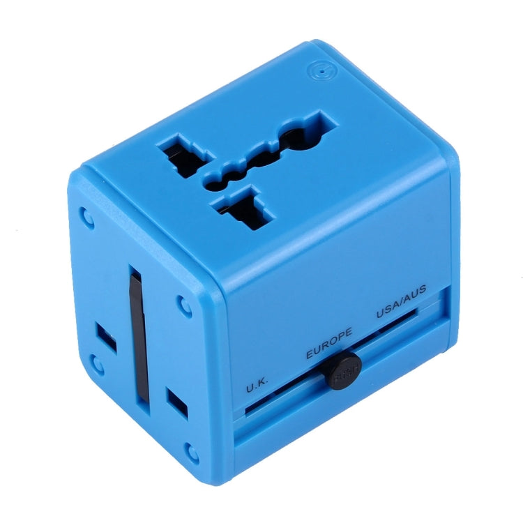 World-Wide Universal Travel Concealable Plugs Adapter with & Built-in Dual USB Ports Charger for US, UK, AU, EU(Blue) - International Plug Adaptor by PMC TechLife | Online Shopping South Africa | PMC TechLife