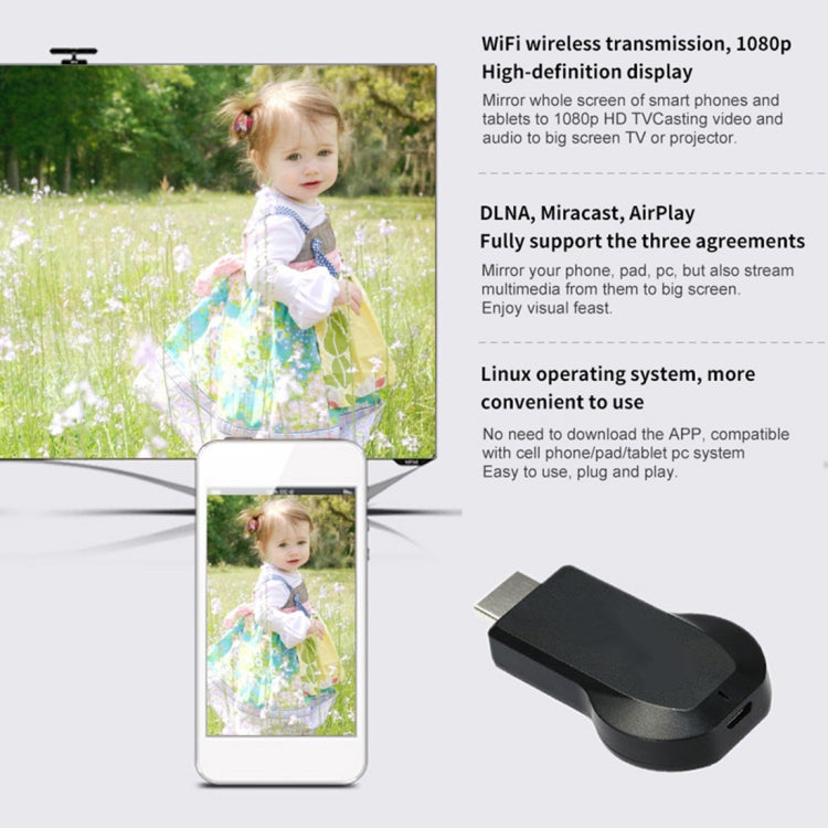 AnyCast M4 Plus Wireless WiFi Display Dongle Receiver Airplay Miracast DLNA 1080P HDMI TV Stick for iPhone, Samsung, and other Android Smartphones - Wireless Display Dongle by PMC TechLife | Online Shopping South Africa | PMC TechLife