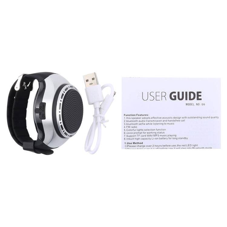 U6 Smart Wireless Bluetooth V3.0 + EDR Sport Music Watch Speaker, Support Hands-free Calls & FM Radio & TF Card(Silver) - Desktop Speaker by PMC TechLife | Online Shopping South Africa | PMC TechLife