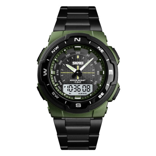 SKMEI 1370 Multifunctional Men Outdoor Sports Noctilucent Waterproof Stainless Steel Digital Wrist Watch (Army Green) - Sport Watches by SKMEI | Online Shopping South Africa | PMC Jewellery