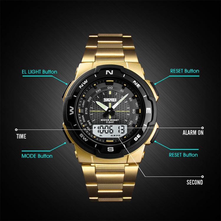 SKMEI 1370 Multifunctional Men Outdoor Sports Noctilucent Waterproof Stainless Steel Digital Wrist Watch (Gold) - Sport Watches by SKMEI | Online Shopping South Africa | PMC Jewellery