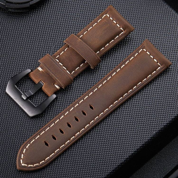 Crazy Horse Layer Frosted Black Buckle Watch Leather Watch Band, Size: 24mm (Dark Brown) - Watch Bands by PMC TechLife | Online Shopping South Africa | PMC TechLife | Buy Now Pay Later Mobicred