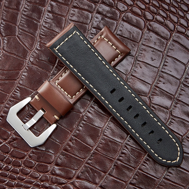 Crazy Horse Layer Frosted Black Buckle Watch Leather Watch Band, Size: 24mm (Dark Brown) - Watch Bands by PMC TechLife | Online Shopping South Africa | PMC TechLife | Buy Now Pay Later Mobicred