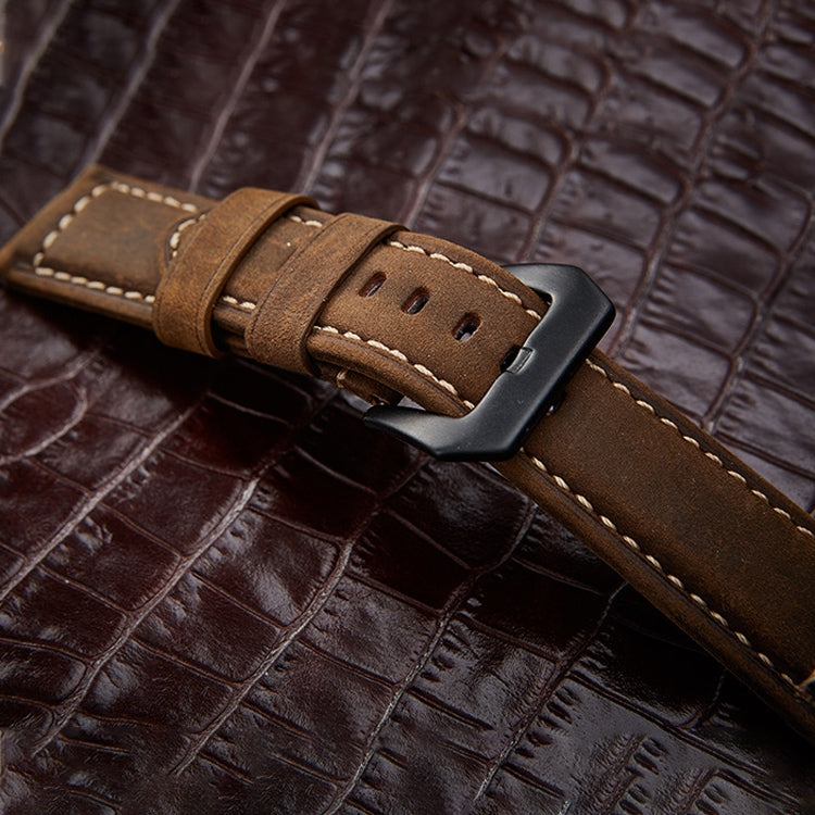 Crazy Horse Layer Frosted Black Buckle Watch Leather Watch Band, Size: 24mm (Dark Brown) - Watch Bands by PMC TechLife | Online Shopping South Africa | PMC TechLife | Buy Now Pay Later Mobicred