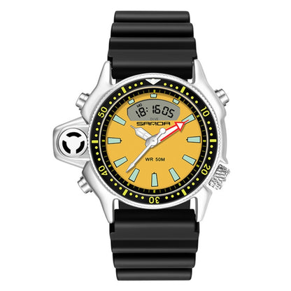 SANDA 3008 Multifunctional Men Outdoor Sports Noctilucent 50m Waterproof Digital Wrist Watch (Black Yellow) - Sport Watches by SANDA | Online Shopping South Africa | PMC Jewellery